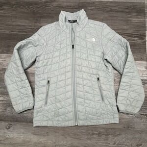 North Face Girls' ThermoBall Puffer Winter Jacket Mint Green Full Zip M 10-12